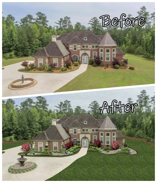 Front garden with fountain — Sandy Springs, GA
