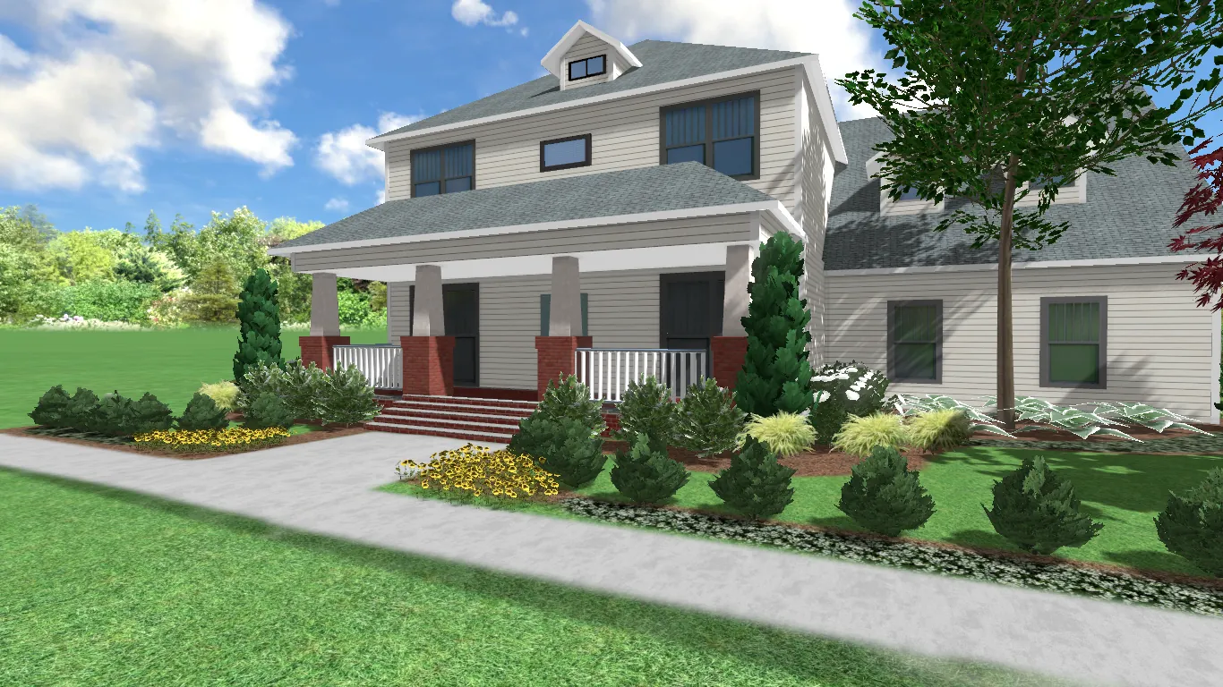 A YardSnaps design rendered over a photograph of a client’s home